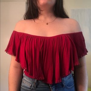 Off the shoulder red crop top